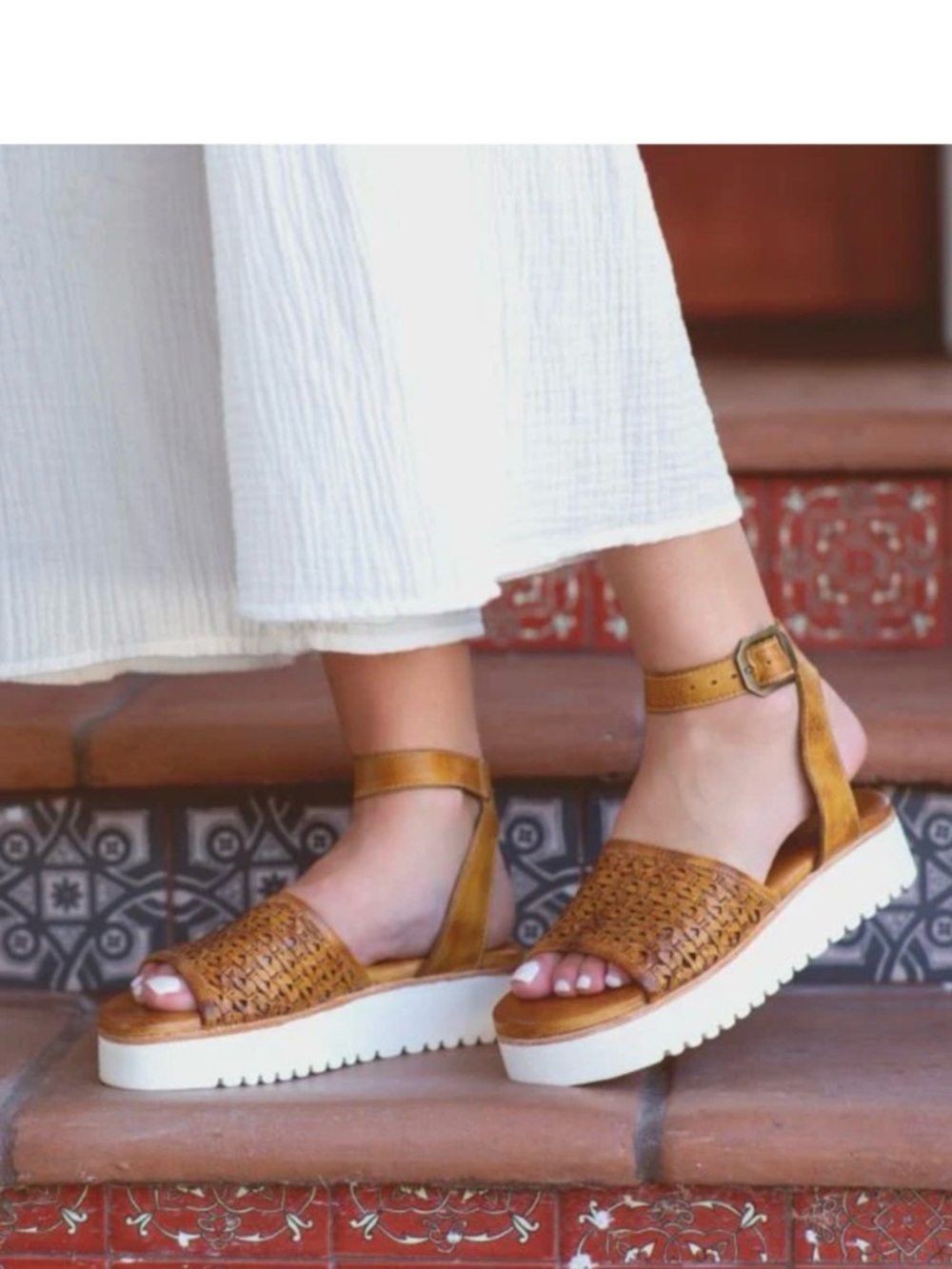 New Bed|Stu Brisa Size 10 Platform Sandal Leather Cashew Tan Flatform Bedstu